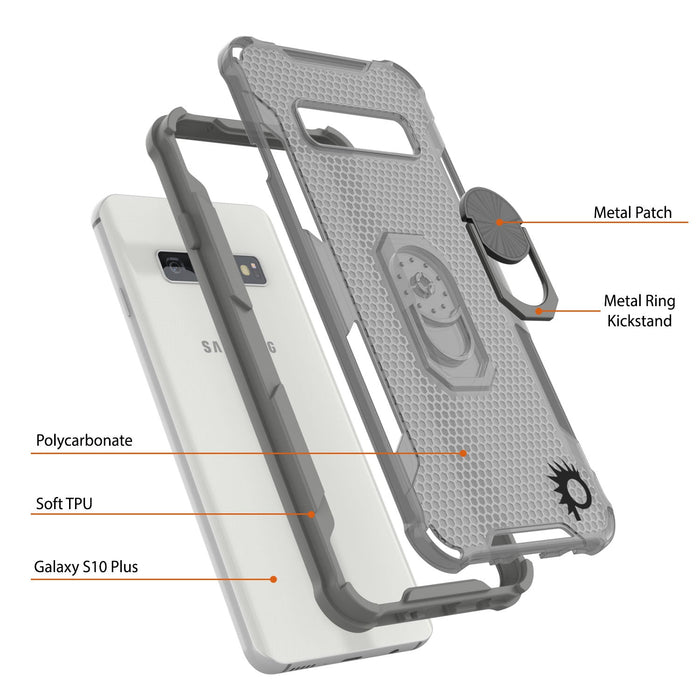 Punkcase Galaxy S10 Plus Case [Magnetix 2.0 Series] Clear Protective TPU Cover W/Kickstand [Grey]