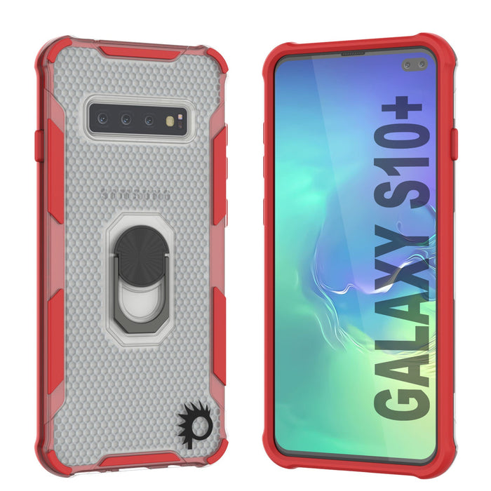 Punkcase Galaxy S10 Plus Case [Magnetix 2.0 Series] Clear Protective TPU Cover W/Kickstand [Red]