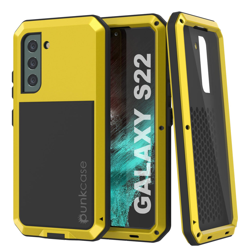 Galaxy S22 Metal Case, Heavy Duty Military Grade Rugged Armor Cover [Neon] (Color in image: Neon)