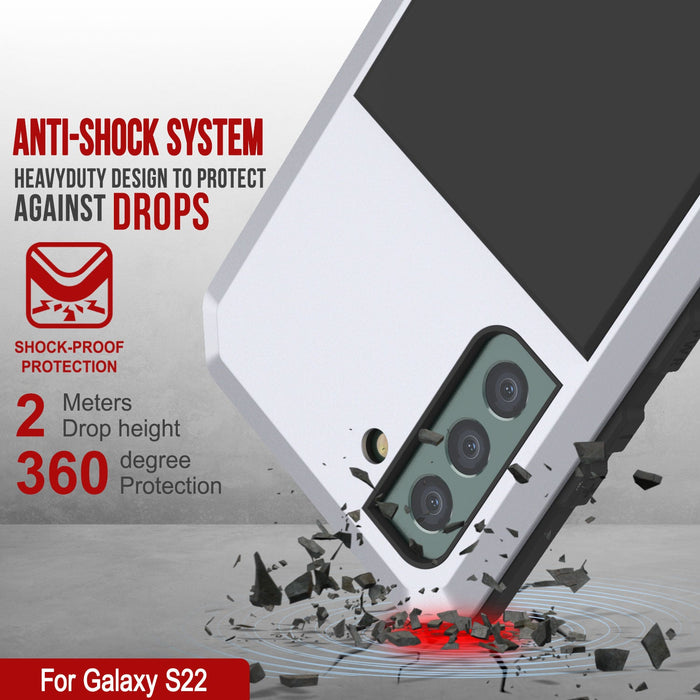 Galaxy S22 Metal Case, Heavy Duty Military Grade Rugged Armor Cover [White] (Color in image: Black)