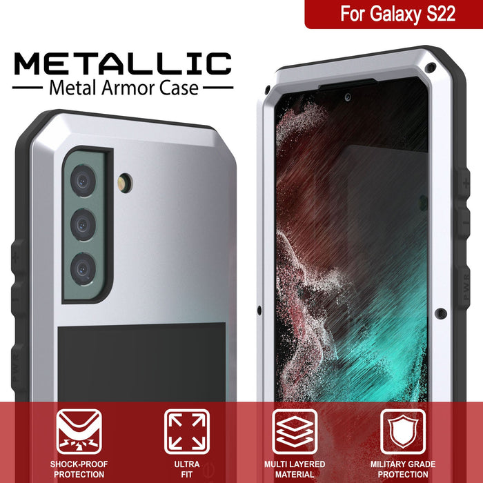 Galaxy S22 Metal Case, Heavy Duty Military Grade Rugged Armor Cover [White] (Color in image: Neon)
