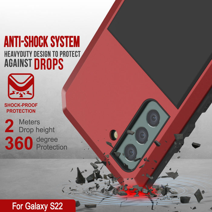 Galaxy S22 Metal Case, Heavy Duty Military Grade Rugged Armor Cover [Red] (Color in image: Black)
