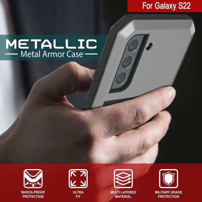 Galaxy S22 Metal Case, Heavy Duty Military Grade Rugged Armor Cover [Silver] (Color in image: White)