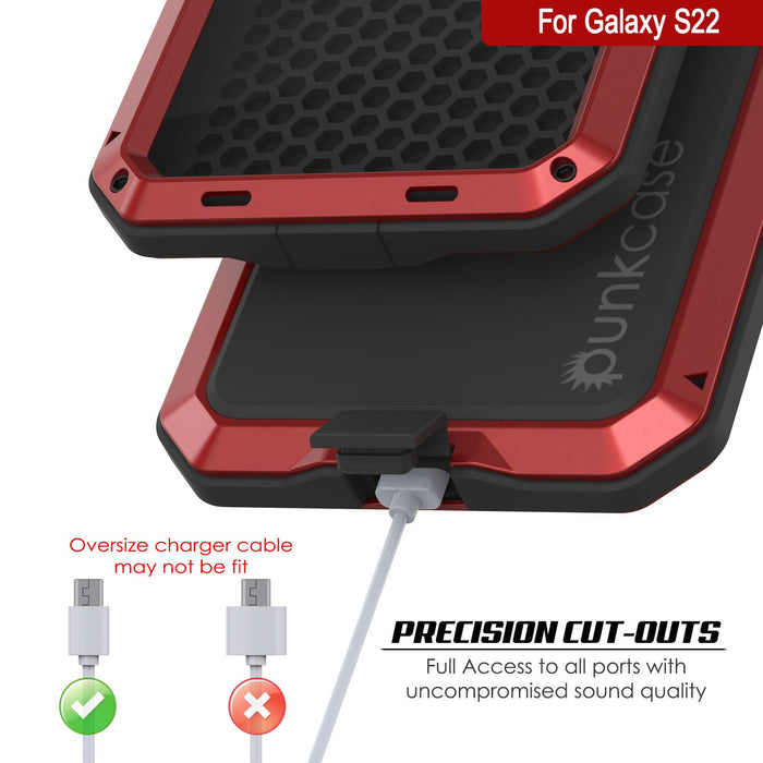 Galaxy S22 Metal Case, Heavy Duty Military Grade Rugged Armor Cover [Red] (Color in image: Gold)
