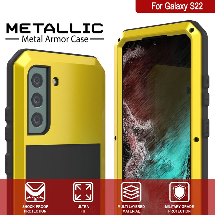 Galaxy S22 Metal Case, Heavy Duty Military Grade Rugged Armor Cover [Neon] (Color in image: Gold)