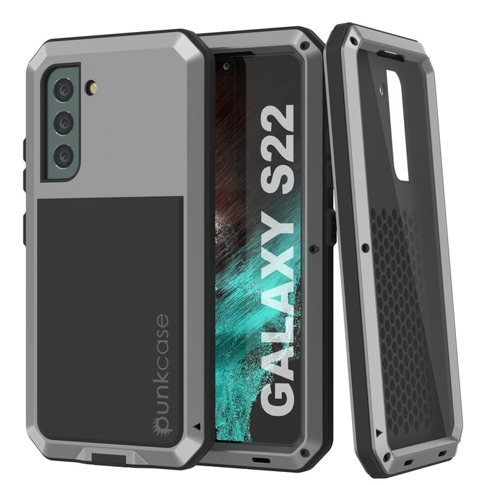 Galaxy S22 Metal Case, Heavy Duty Military Grade Rugged Armor Cover [Silver] (Color in image: Silver)