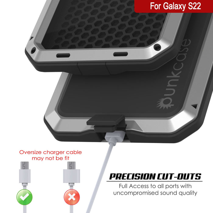 Galaxy S22 Metal Case, Heavy Duty Military Grade Rugged Armor Cover [Silver] (Color in image: Red)