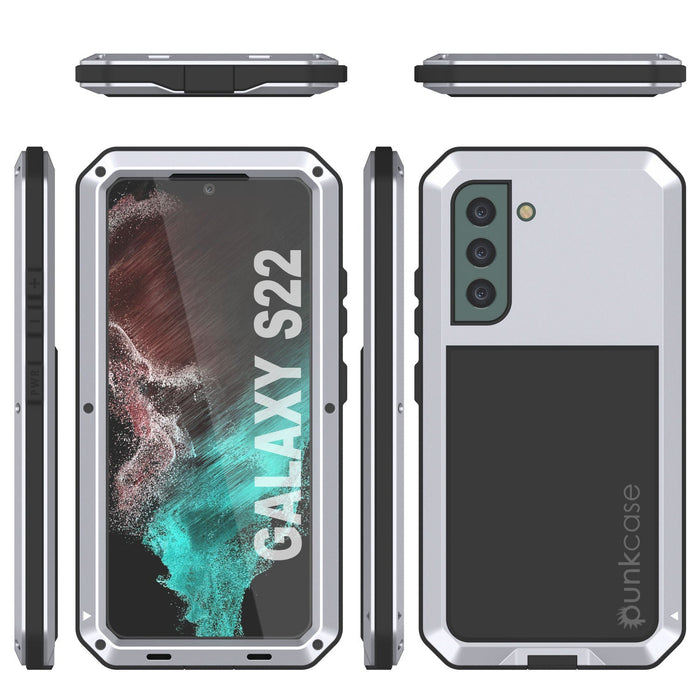 Galaxy S22 Metal Case, Heavy Duty Military Grade Rugged Armor Cover [White] 