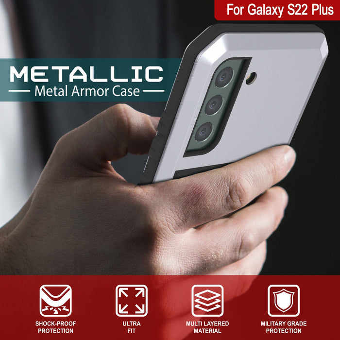 Galaxy S22+ Plus Metal Case, Heavy Duty Military Grade Rugged Armor Cover [White] (Color in image: Gold)