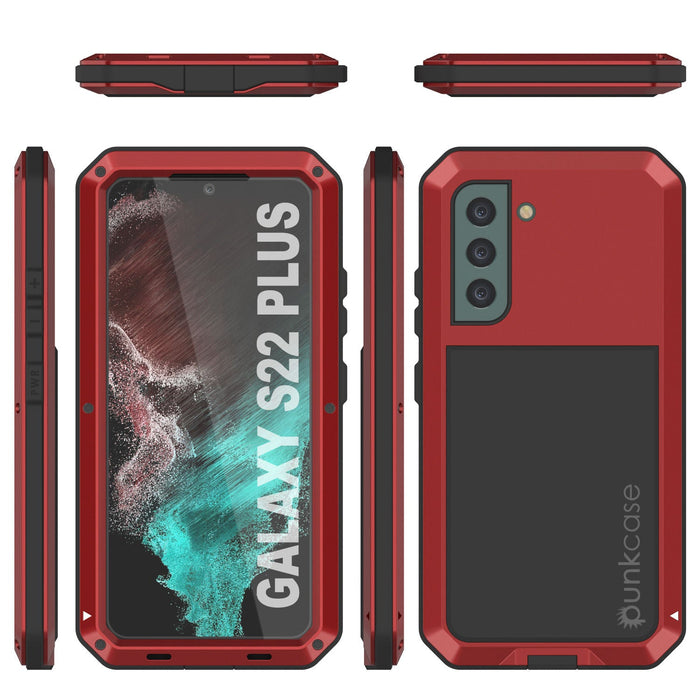 Galaxy S22+ Plus Metal Case, Heavy Duty Military Grade Rugged Armor Cover [Red] 