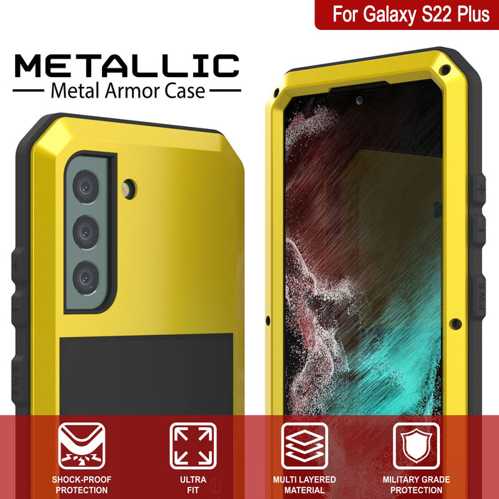 Galaxy S22+ Plus Metal Case, Heavy Duty Military Grade Rugged Armor Cover [Neon] (Color in image: Gold)