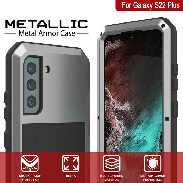 Galaxy S22+ Plus Metal Case, Heavy Duty Military Grade Rugged Armor Cover [Silver] (Color in image: Neon)