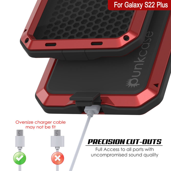 Galaxy S22+ Plus Metal Case, Heavy Duty Military Grade Rugged Armor Cover [Red] (Color in image: Gold)