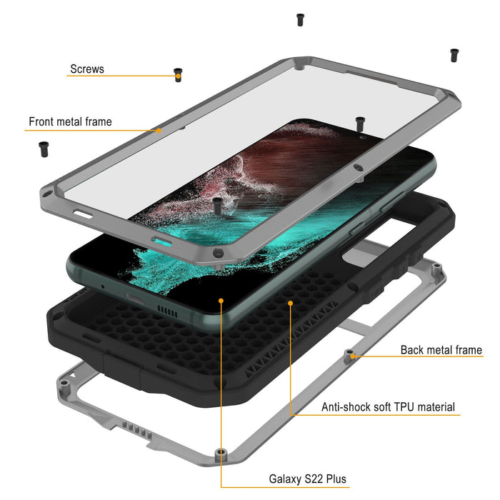 Galaxy S22+ Plus Metal Case, Heavy Duty Military Grade Rugged Armor Cover [Silver] (Color in image: Gold)