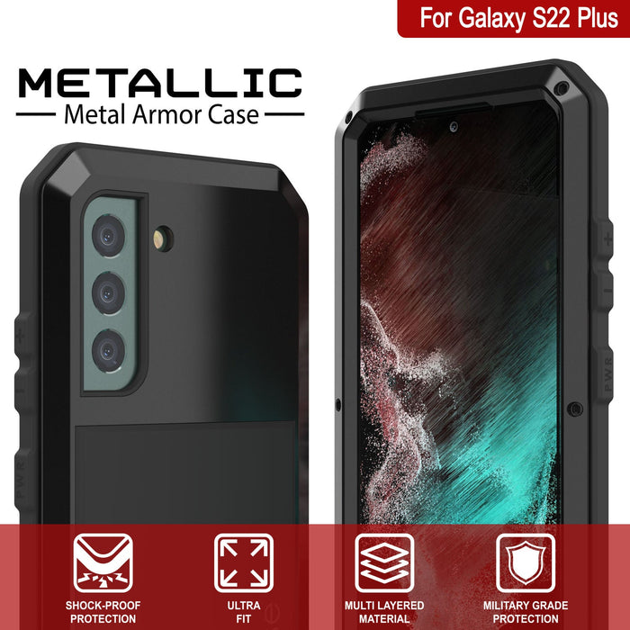 Galaxy S22+ Plus Metal Case, Heavy Duty Military Grade Rugged Armor Cover [Black] (Color in image: Neon)