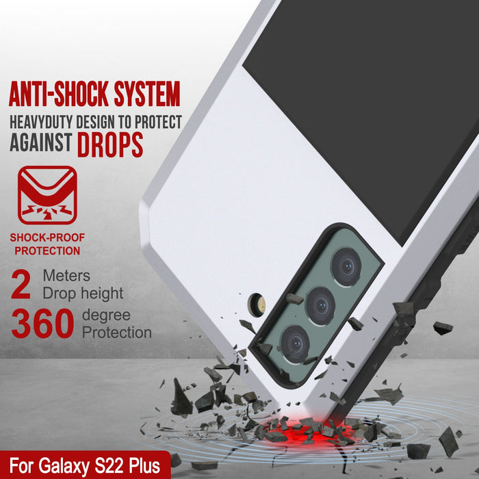 Galaxy S22+ Plus Metal Case, Heavy Duty Military Grade Rugged Armor Cover [White] (Color in image: Black)