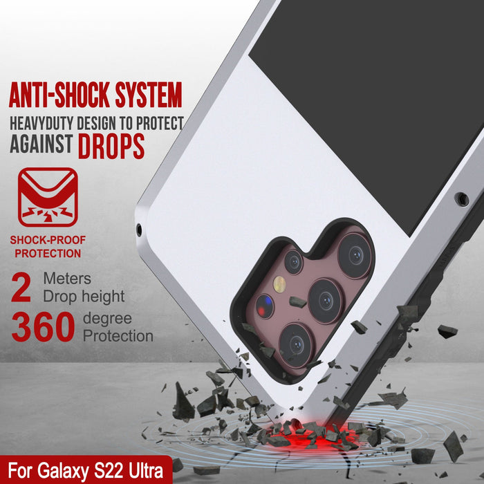 Galaxy S22 Ultra Metal Case, Heavy Duty Military Grade Rugged Armor Cover [White] (Color in image: Black)