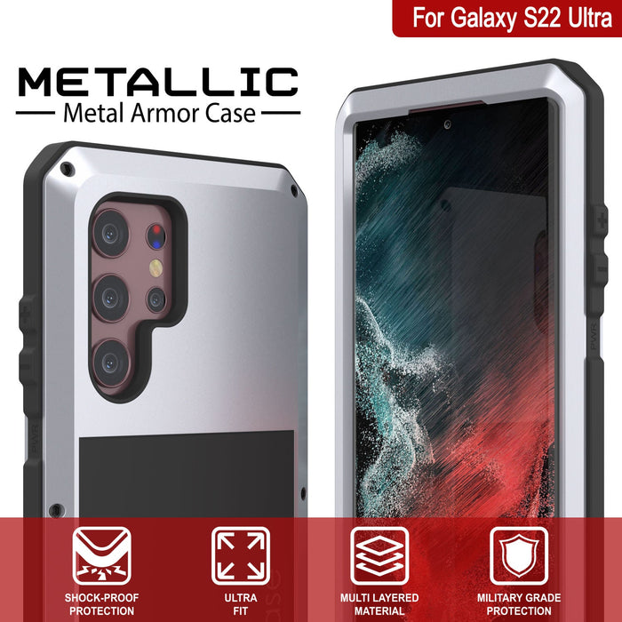 Galaxy S22 Ultra Metal Case, Heavy Duty Military Grade Rugged Armor Cover [White] (Color in image: Neon)