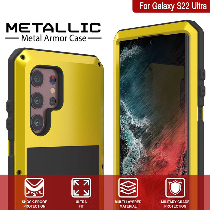 Galaxy S22 Ultra Metal Case, Heavy Duty Military Grade Rugged Armor Cover [Neon] (Color in image: Gold)