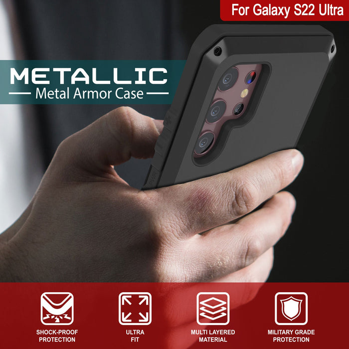 Galaxy S22 Ultra Metal Case, Heavy Duty Military Grade Rugged Armor Cover [Black] (Color in image: White)