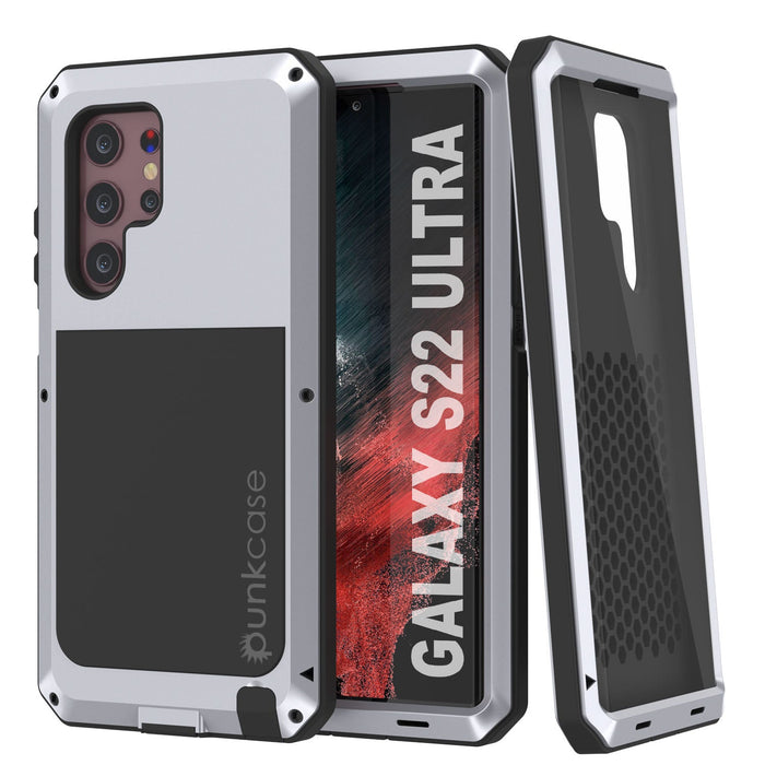 Galaxy S22 Ultra Metal Case, Heavy Duty Military Grade Rugged Armor Cover [White] (Color in image: White)