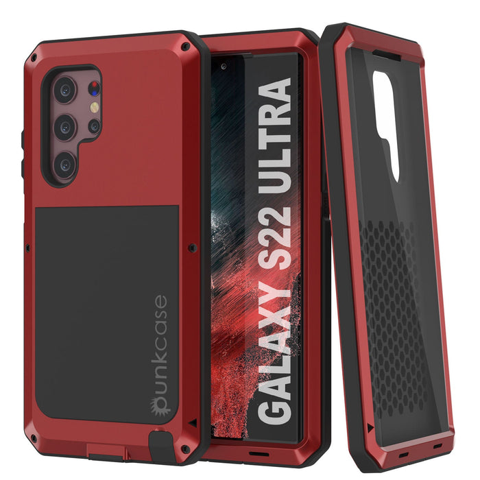 Galaxy S22 Ultra Metal Case, Heavy Duty Military Grade Rugged Armor Cover [Red] (Color in image: Red)