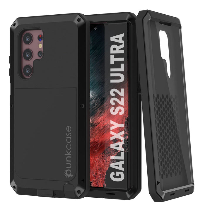 Galaxy S22 Ultra Metal Case, Heavy Duty Military Grade Rugged Armor Cover [Black] (Color in image: Black)