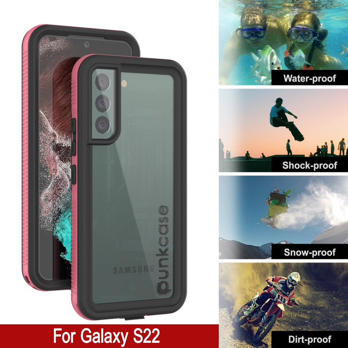 Galaxy S22 Waterproof Case PunkCase Ultimato Pink Thin 6.6ft Underwater IP68 Shock/Snow Proof [Pink] (Color in image: red)