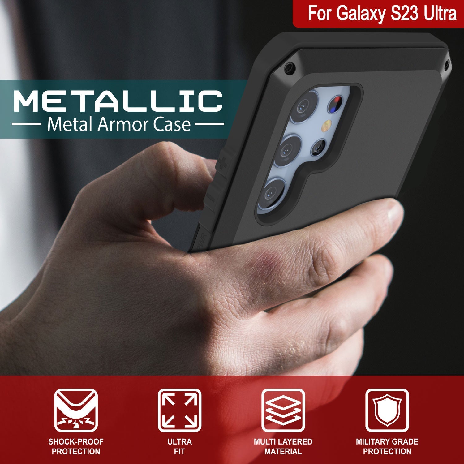 Galaxy S23 Ultra Metal Case, Heavy Duty Military Grade Armor Cover