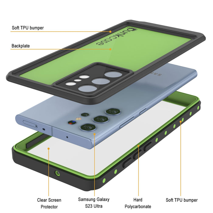 Galaxy S23 Ultra Waterproof Case PunkCase StudStar Light Green Thin 6.6ft Underwater IP68 ShockProof