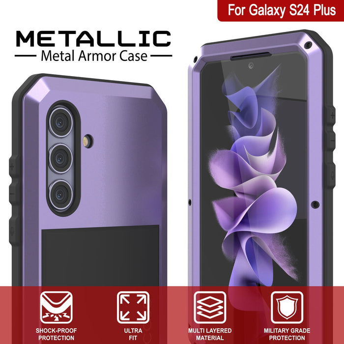 Galaxy S24 Plus Metal Case, Heavy Duty Military Grade Armor Cover [shock proof] Full Body Hard [Purple]