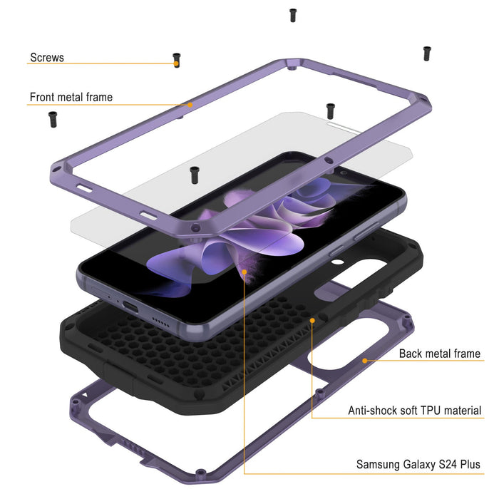 Galaxy S24 Plus Metal Case, Heavy Duty Military Grade Armor Cover [shock proof] Full Body Hard [Purple]