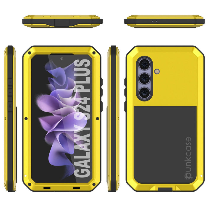 Galaxy S24 Plus Metal Case, Heavy Duty Military Grade Armor Cover [shock proof] Full Body Hard [Yellow]