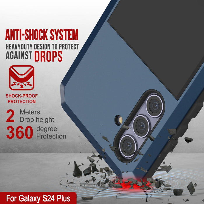 Galaxy S24 Plus Metal Case, Heavy Duty Military Grade Armor Cover [shock proof] Full Body Hard [Blue]