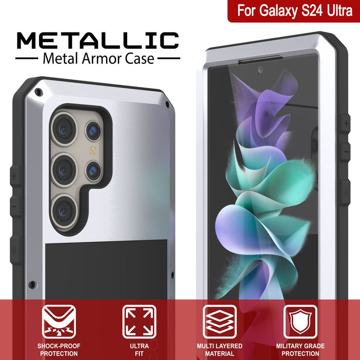 Galaxy S24 Ultra Metal Case, Heavy Duty Military Grade Armor Cover [shock proof] Full Body Hard [White]