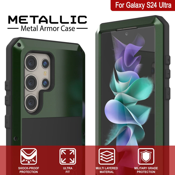 Galaxy S24 Ultra Metal Case, Heavy Duty Military Grade Armor Cover [shock proof] Full Body Hard [Dark Green]