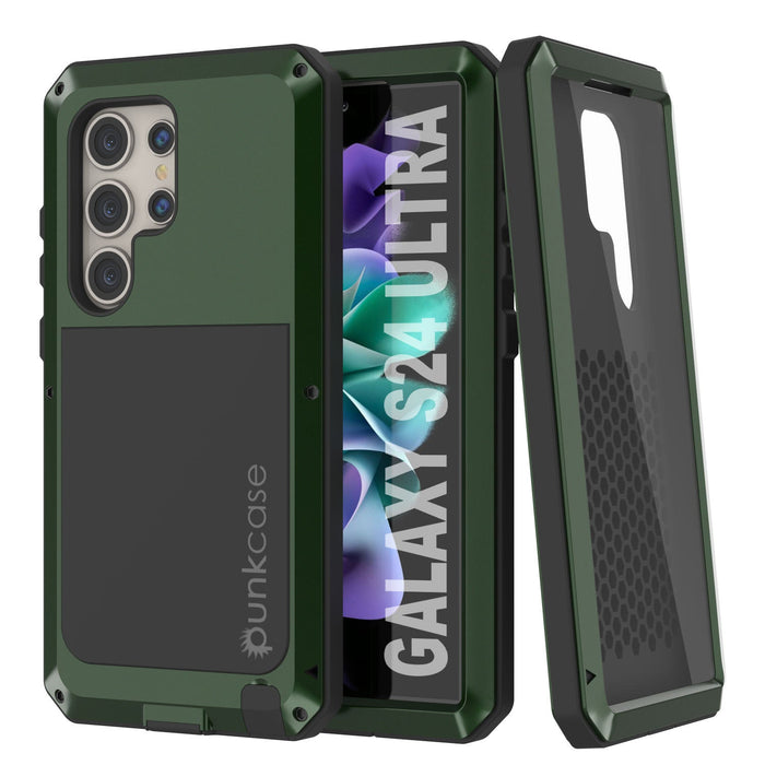 Galaxy S24 Ultra Metal Case, Heavy Duty Military Grade Armor Cover [shock proof] Full Body Hard [Dark Green]