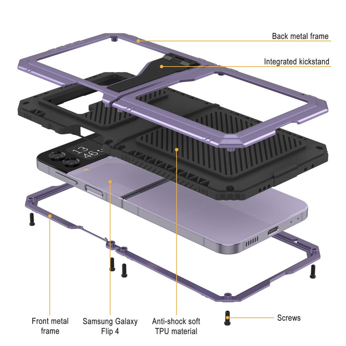 Galaxy Z Flip4 Metal Case, Heavy Duty Military Grade Armor Cover Full Body Hard [Purple]