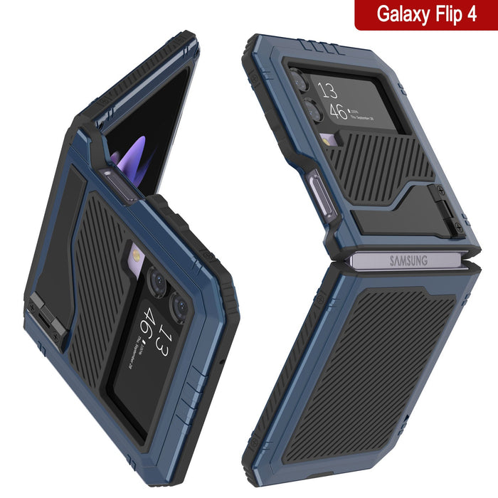 Galaxy Z Flip4 Metal Case, Heavy Duty Military Grade Armor Cover Full Body Hard [Blue]