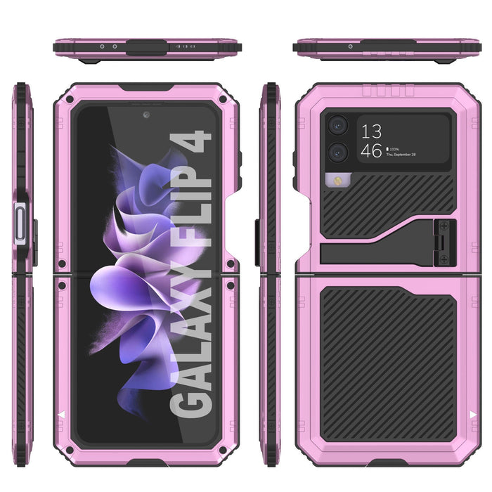 Galaxy Z Flip4 Metal Case, Heavy Duty Military Grade Armor Cover Full Body Hard [Pink]