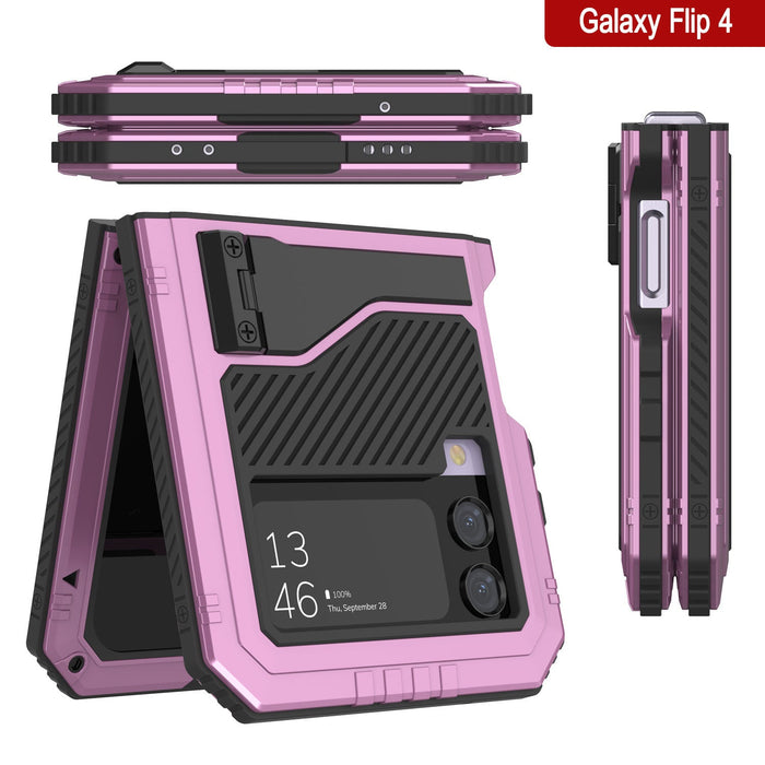 Galaxy Z Flip4 Metal Case, Heavy Duty Military Grade Armor Cover Full Body Hard [Pink]