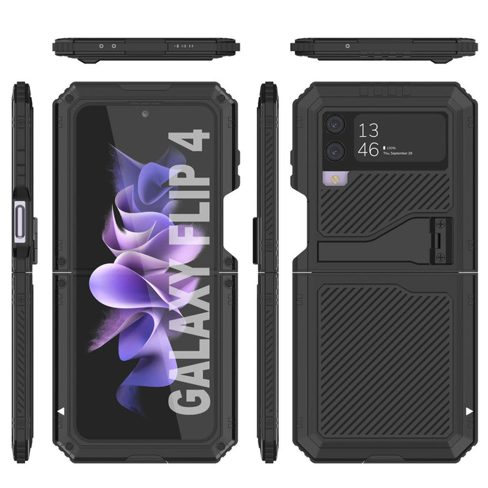 Galaxy Z Flip4 Metal Case, Heavy Duty Military Grade Armor Cover Full Body Hard [Black]