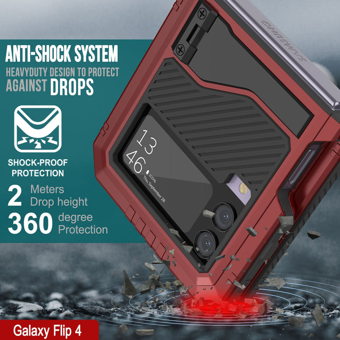 Galaxy Z Flip4 Metal Case, Heavy Duty Military Grade Armor Cover Full Body Hard [Red]