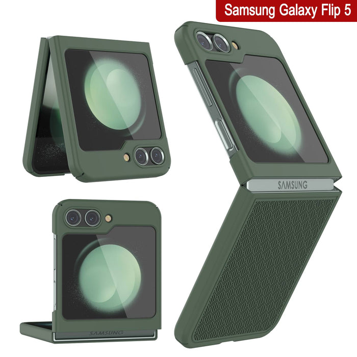 Galaxy Z Flip5 Case With Tempered Glass Screen Protector, Holster Belt Clip & Built-In Kickstand [Green]