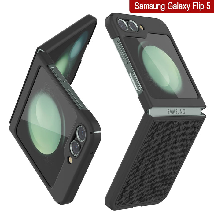 Galaxy Z Flip5 Case With Tempered Glass Screen Protector, Holster Belt Clip & Built-In Kickstand [Black]