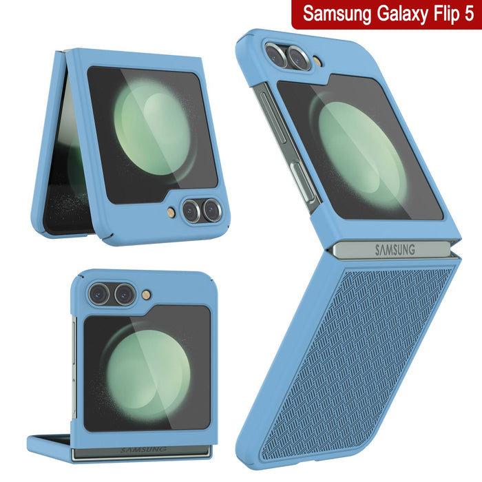 Galaxy Z Flip5 Case With Tempered Glass Screen Protector, Holster Belt Clip & Built-In Kickstand [Blue]