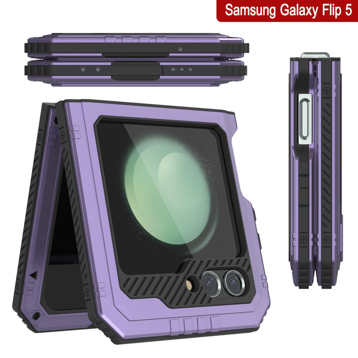 Galaxy Z Flip5 Metal Case, Heavy Duty Military Grade Armor Cover Full Body Hard [Purple]