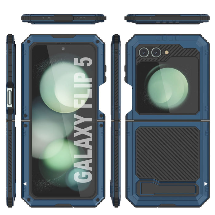 Galaxy Z Flip5 Metal Case, Heavy Duty Military Grade Armor Cover Full Body Hard [Blue]