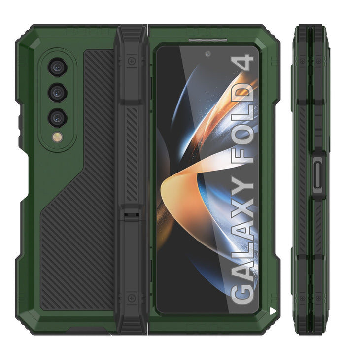 Galaxy Z Fold4 Metal Case, Heavy Duty Military Grade Armor Cover Full Body Hard [Dark Green]