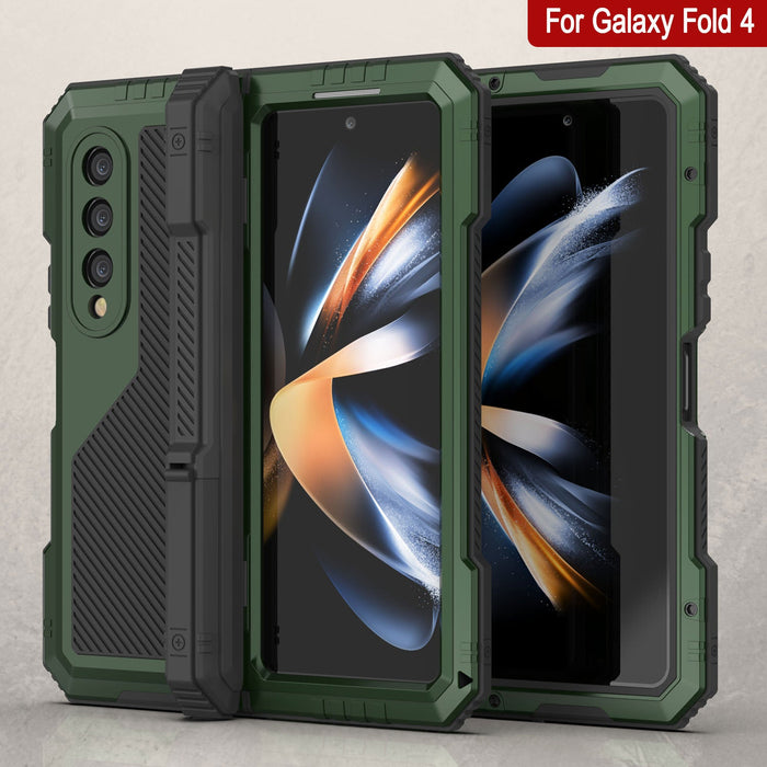 Galaxy Z Fold4 Metal Case, Heavy Duty Military Grade Armor Cover Full Body Hard [Dark Green]